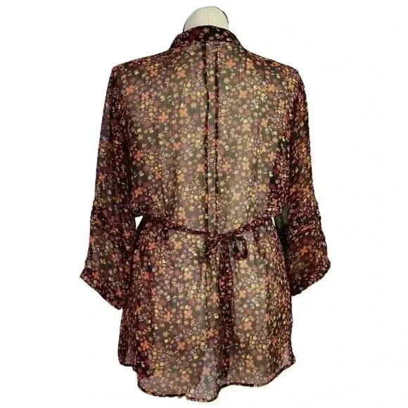 Torrid Womens 2X Ditzy Floral Pleated Chiffon Blouse Top Brown 3/4 Sleeve Y2K - Picture 6 of 8